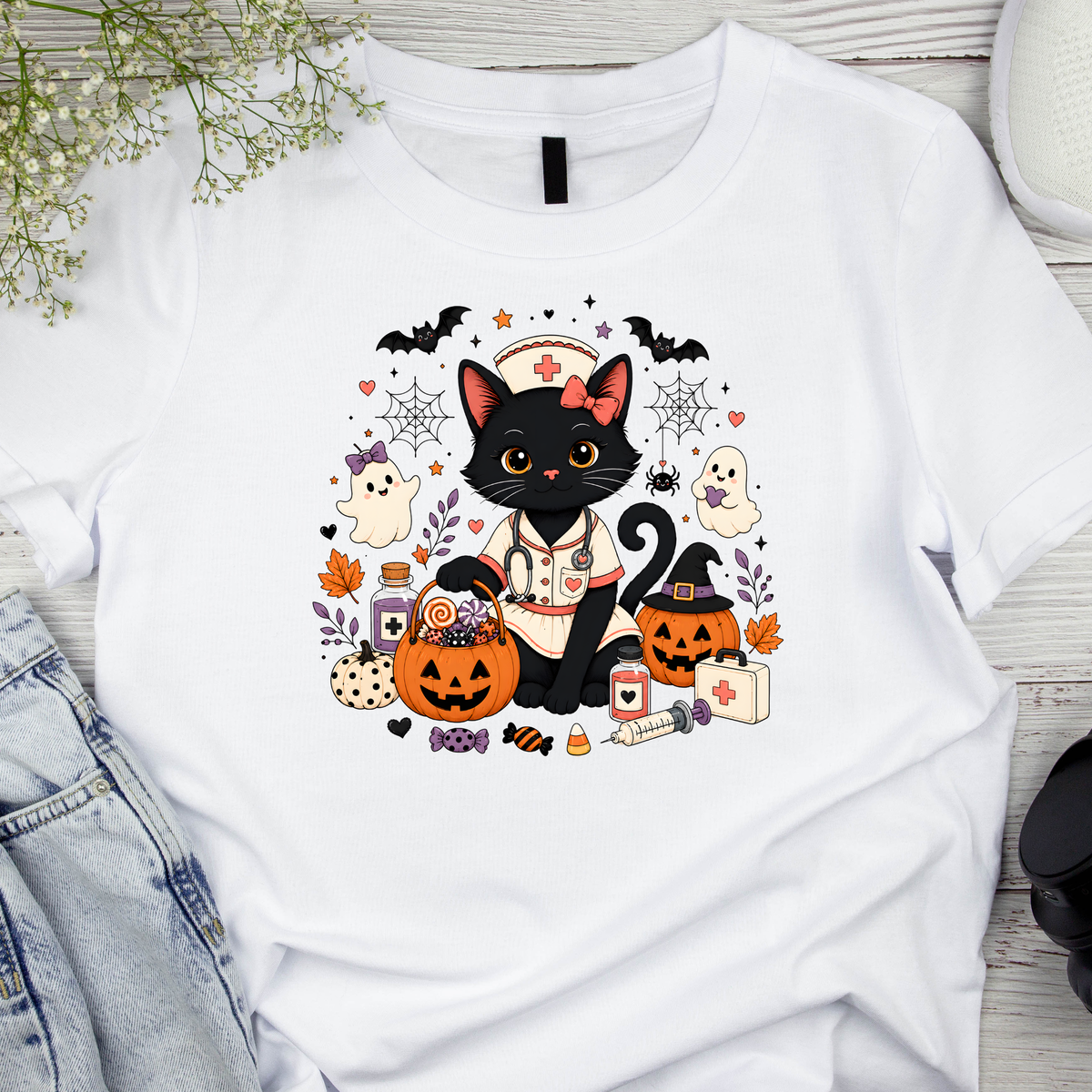 Halloween Cat Nurse Shirt for Women