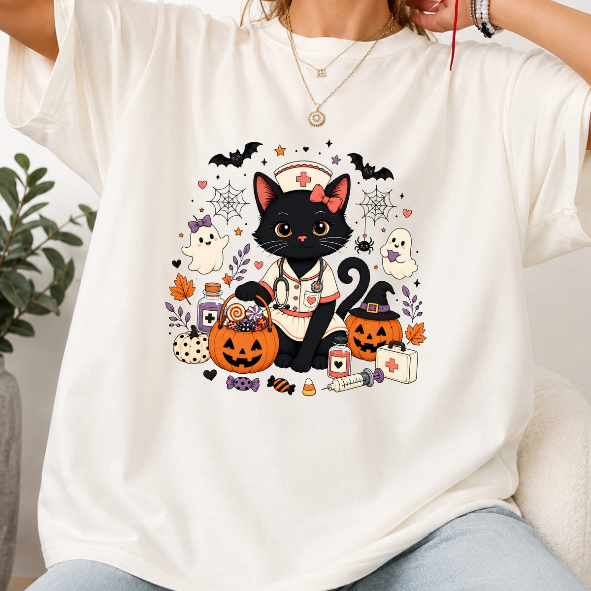 Halloween Cat Nurse Shirt for Women