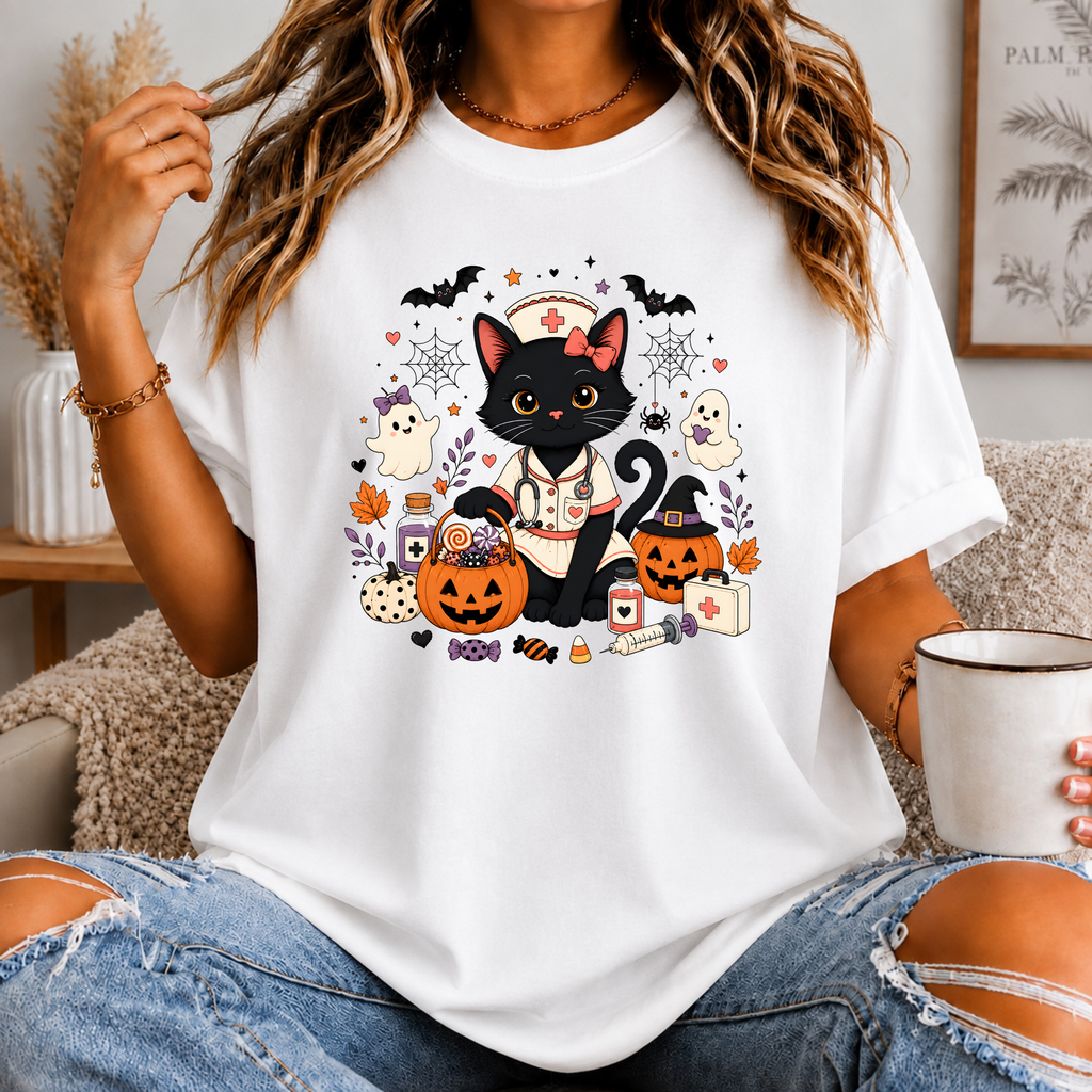 Halloween Cat Nurse Shirt for Women